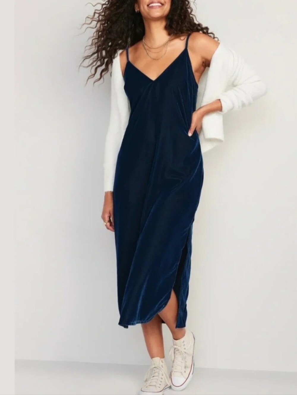 Strappy Blue Velvet Midi Dress, XL, Sexy Winter Party